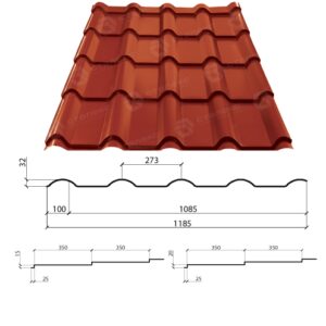Металочерепиця AFINA 0,45 мм PEMA RAL 3011 Optima Steel