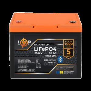 Акумулятор LP LiFePO4 25,6V - 50 Ah (1280Wh) (BMS 80A/50А) пластик Smart BT