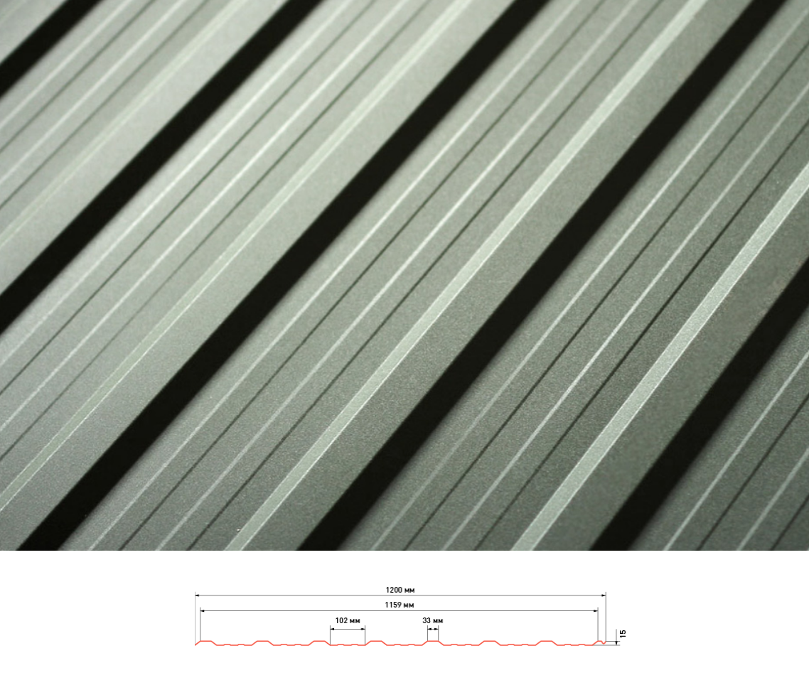 Профнастил Т-15 (RAL 9006) Модуль Україна 0,45 / 0,5 мм