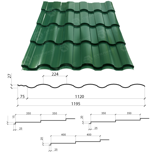 Металочерепиця VALENCIA 0,45 мм PE RAL 6005 Словаччина