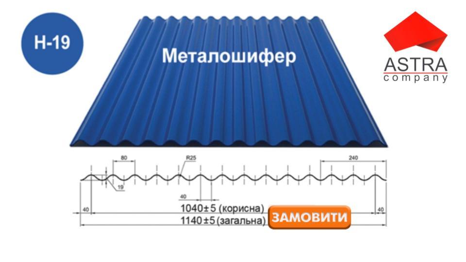 Металошифер Н-19 Астра 0.42 мм PolySteel / PEМА / RAL