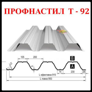 Профнастил Т - 92 Несучий Оцинкований 1 мм Завод "BLACHY PRUSZYNSKI"